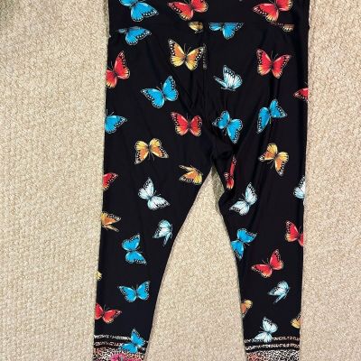 Johnny Was Large Black Butterflies Leopard Flowers Workout Leggings Vietnam