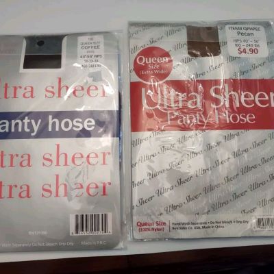 Lot Of 2 Queen Ultra Sheer Pantyhose  Stocking Nylon Pecan Coffee NOS