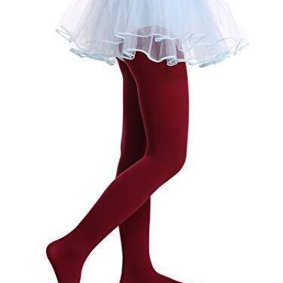 Girls Tights Semi Opaque Footed Tights Microfiber Dance Tights 2-4 Wine Red