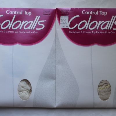 2 Pr Coloralls Pantyhose & Panties  Control Top Sandalfoot Queen Size Ivory NOS