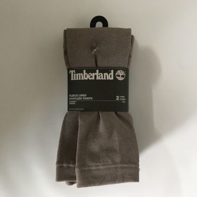 TIMBERLAND 2 Pr Black /Tan FLEECE Lined Footless TIGHTS Womens MEDIUM /LARGE NEW