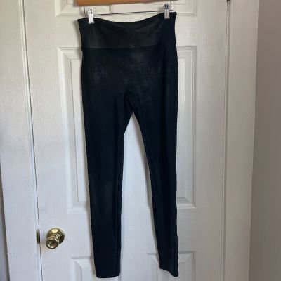 Spanx Shiny Faux Leather Leggings in Black Size L womens