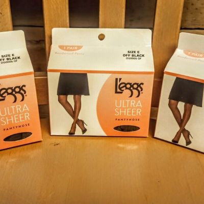 ????3pr L'EGGS Ultra Sheer Reinforced Panty Sheer Toe Pantyhose OFF BLK Plus SZ E