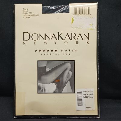 Donna Karan NY Opaque Satin Control Top Black Pantyhose Women's Small Style 270