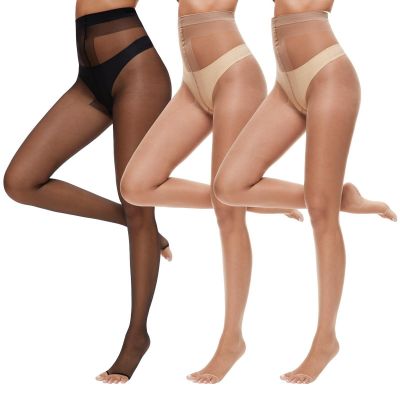 3 Pairs Toeless Pantyhose Tights for Women 10D Control Top Open Toe Pantyhose...