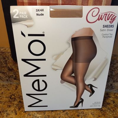 Womens Curvy Pantyhose Control Top Satin Sheer 3X-4X 5'3