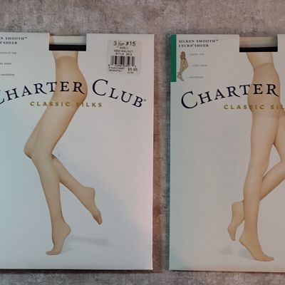 Charter Club Pantyhose Classic Silks - New Walnut & Black Smoke-Size C - 2 Pairs