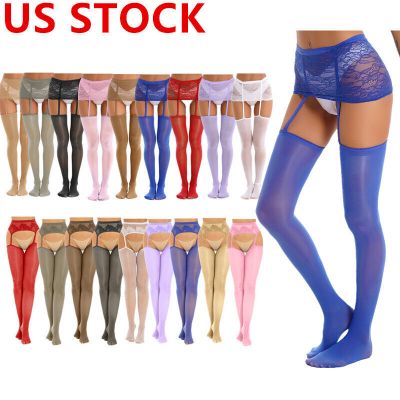 US Women's Oily Suspender Lace Stockings See-through Skirted Pantyhose Hosiery