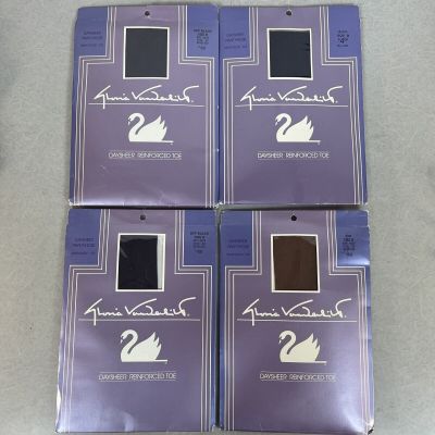 Lot of 4 Gloria Vanderbilt Daysheer Pantyhose Size B Reinforced Toe Black Tan