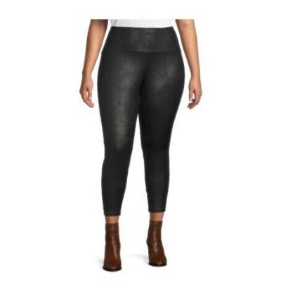 Terra & Sky Women's Skinny Leggings Black Leather Look Size 4X 28-30W