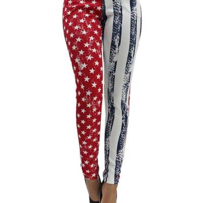 RED WHITE & BLUE VINTAGE FLAG PRINT JEGGINGS