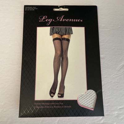 Leg Avenue Fishnet Stockings With Lace Tops One Size Fits 90 - 160lbs White 9027