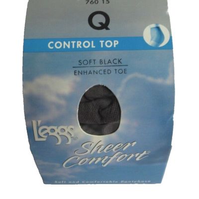 Leggs Sheer Comfort Control Top Enhanced Toe Size Queen Soft Black NEW/SEALED