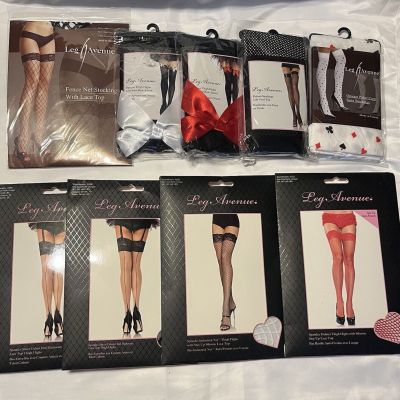 Leg Avenue Thigh High Stockings, Various Styles. Black, White, Red. 9 Pks, OSFM