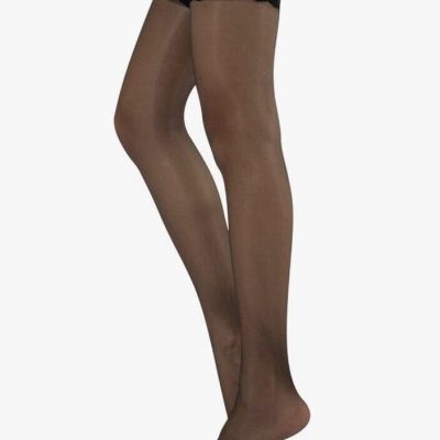 NEW Calzitaly Sheer Thigh High 10 Den Black Size S/M Italy Made Open Toe