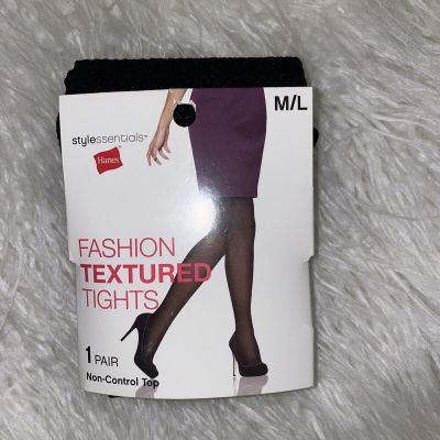 Hanes Style Essentials Fashion Textured Diamond Tights Black 1 pair M/L