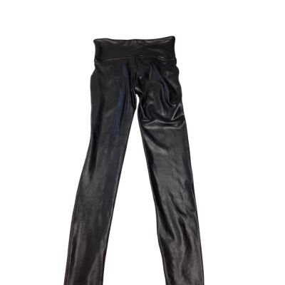 SPANX Faux Leather High Waisted Leggings Shaping Pants Black Shiny L/G