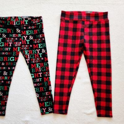 NWT Women's Plus Size XXL Christmas plush leggings bundle Red black plaid, merry