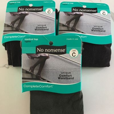 NO NONSENSE Tights  2 Brown-1 Loden Color Tights Control Top 3 Pair New Size C