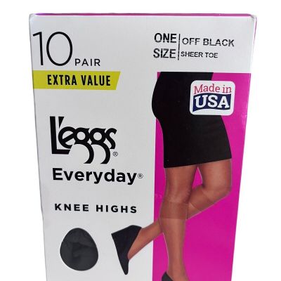 L'eggs Everyday Women's Nylon Knee Highs Sheer Toe Off Black 10 Pairs NEW