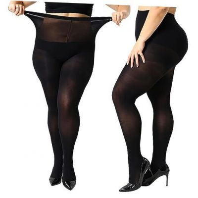 2 Pairs Plus Size Tights for Women 70D Semi Opaque Control Top 3X-Large Black