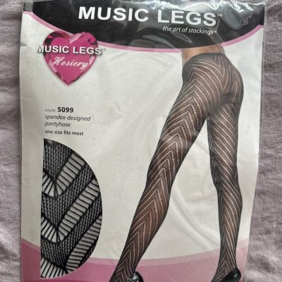 Zig Zag Designed Pantyhose - Black - Music Legs Style 7234