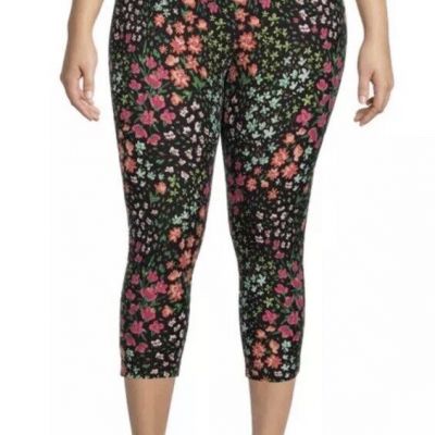 Terra And Sky Women’s Pink Ditsy Floral High Rise capri Leggings 2X (20W-22W)