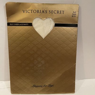 Vintage Victoria's Secret Silky Sheer Lace Panty Top Pantyhose Buff Small