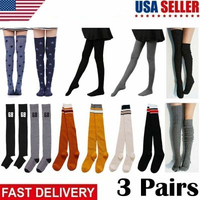 3pairs Women Cable Knit Extra Long Boot Socks Over Knee Thigh High Warm Stocking