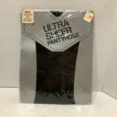 New Ultra Sheer Pantyhose Black Size Medium Made USA