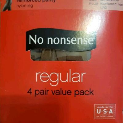 4 Pair No Nonsense Reinforced PantyToe Nylon Leg Pantyhose TAN MED Plus Size UA6