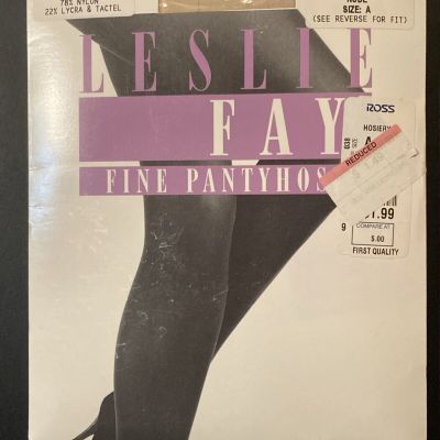 Leslie Fay Fine Pantyhose Nude Size A Girdle Top Front Slimming Panel Shaper