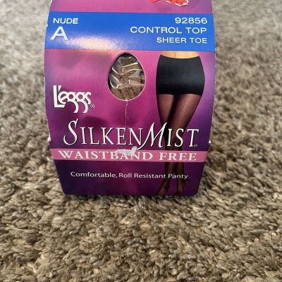 L'eggs Silken Mist Silky Sheer Leg No-Roll Waistband Nude Pantyhose Sz A #92856