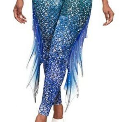 Mermaid Yoga Print Leggings for Women Plus Size Fish Scale Large Blue-green