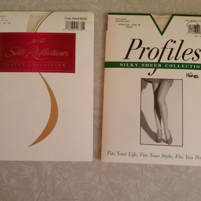 LOT 2 Hanes Silk Reflections & Profiles Silky Sheer Pantyhose 718 E134 A-B Pearl