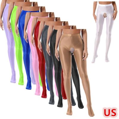 Women's Shiny Oil Glossy Footed Pantyhose Tights Shimmery Yoga Hollow Out Pants