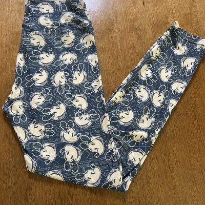 LuLaRoe Disney Mickey Mouse Leggings One Size Navy Blue White Pink Buttery Soft