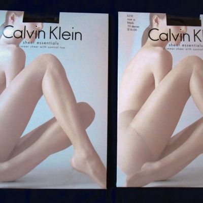 LOT OF 2 CONTROL TOP PANTY HOSE-CALVIN KLEIN-SIZE A-BLACK--NEW