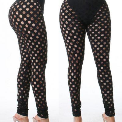 Womens See Through High Waist Punch Hole Pattern Elastic Leggings Sexy Fashion