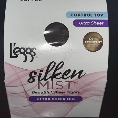 Leggs Silken Mist -Control Top Size B Coffee- Pantyhose Silky Sheer  Leg- 98063