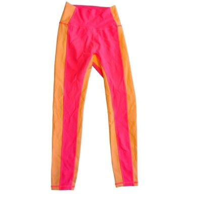 NWT Wilo The Label Bright Pink and Orange Ribbed Workout Pants Legging Size S