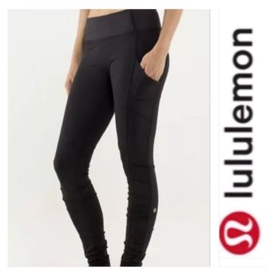 LULULEMON Speed Tight III Ruched Ankle Black Full Legging Pocket Sz 8 Zip Pocket