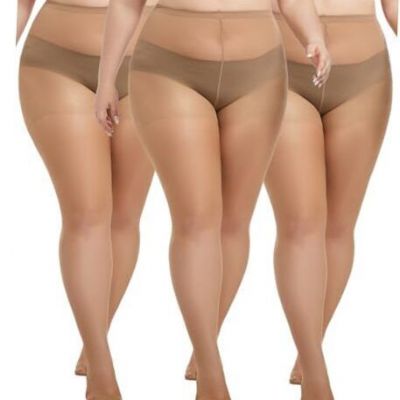 3 Pairs Plus Size Sheer Tights for Women, 20D Ultra 3X-Large-4X-Large Tan-3pcs