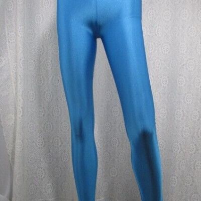 Shiny Leggings Blue High Waist Athletic Women's Stretch, Size OS