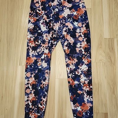 OLD NAVY Powersoft Extra High Rise Leggings Pants BLUE RED ORANGE FLORAL L EUC