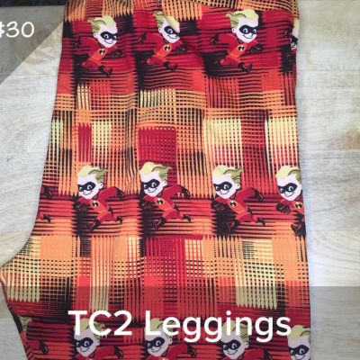 Lularoe The Incredibles Lularoe Leggings sz TC2 18+ Red Wht Yellow w/ Dash NEW