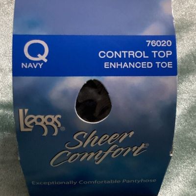 Leggs Sheer Comfort Size Q Navy Control Top Enhanced Toe Pantyhose 76020 1 Pr