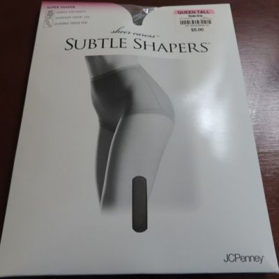 JC Penney Subtle Shapers Girdle Top Panty Pantyhose Smoke Grey #6419 Queen Tall