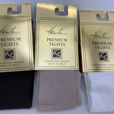 3 pair Kathie Lee Premium Tights - Lightweight Opaque Sheer to Waist