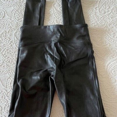 Spanx Womens Sz XS Black Faux Leather Sheen Leggings Pull On Stretch